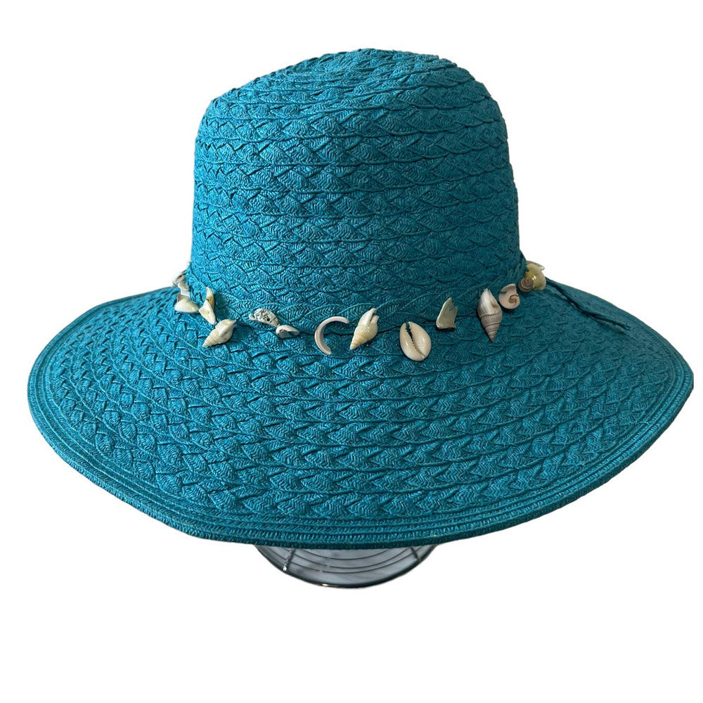 Vintage Y2K Cappelli Seashell Sun Hat Wide Brim Turquoise